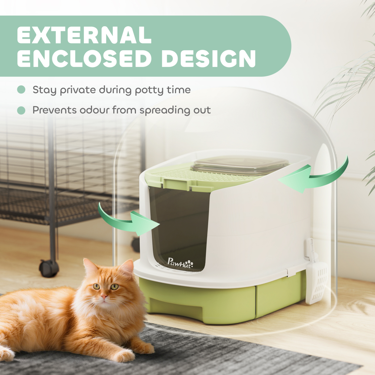 PawHut Cat Litter Box, Hooded Cat Litter Tray with Lid, Scoop