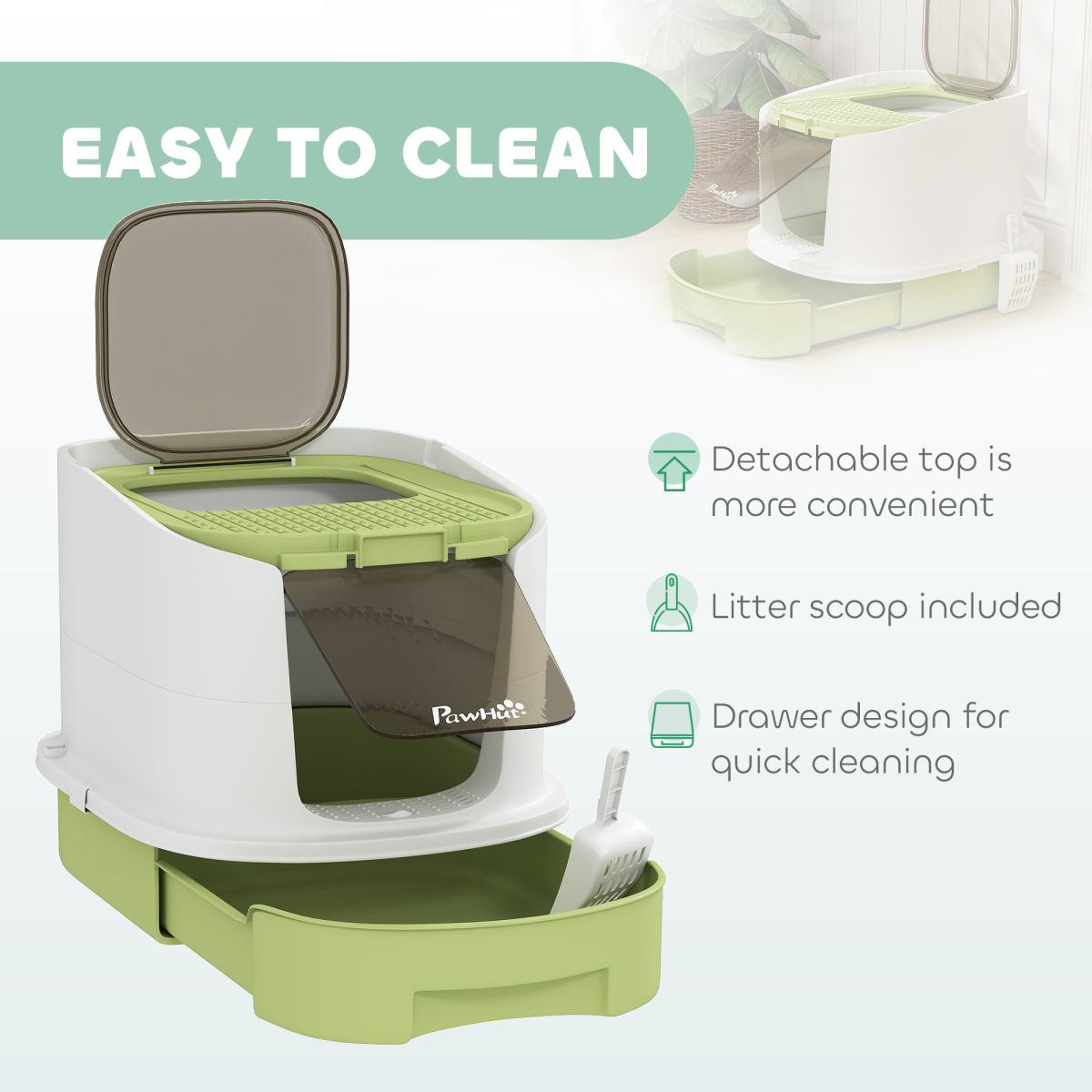 PawHut Cat Litter Box, Hooded Cat Litter Tray with Lid, Scoop