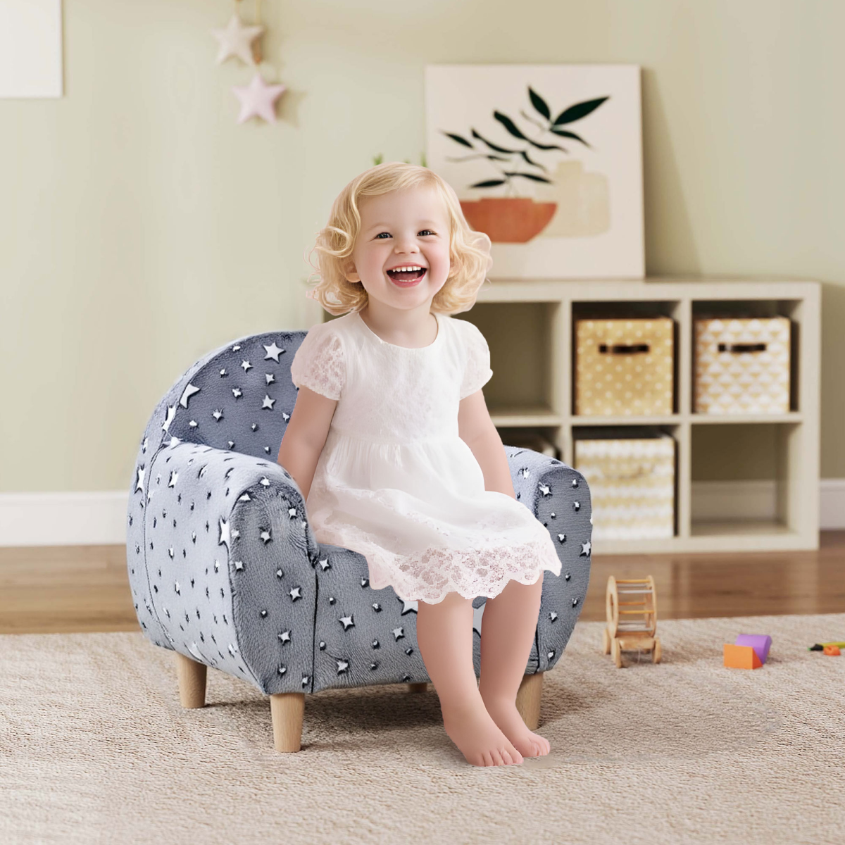 AIYAPLAY Kids Armchair, Glow in the Dark Chair for Bedroom, Grey