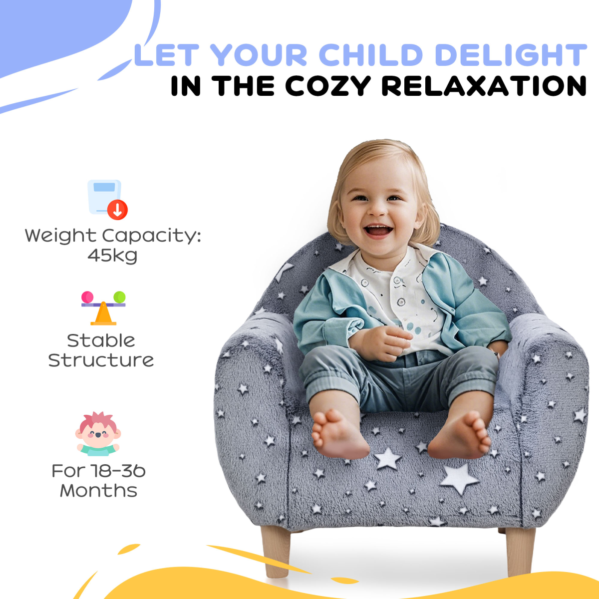 AIYAPLAY Kids Armchair, Glow in the Dark Chair for Bedroom, Grey