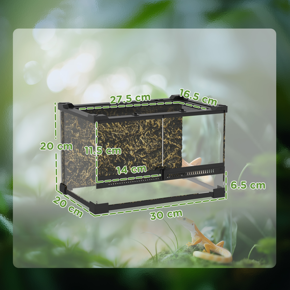 PawHut 10L Glass Terrarium, Reptile Vivarium with Stone Background