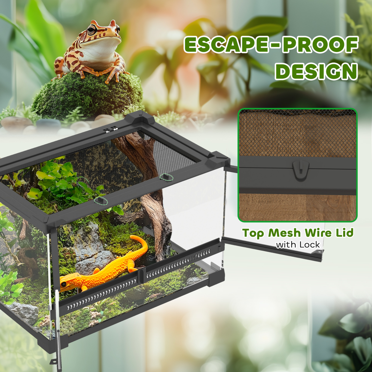 PawHut 10L Glass Terrarium, Reptile Vivarium with Stone Background