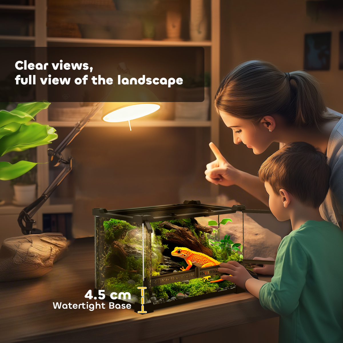 PawHut 10L Glass Terrarium, Reptile Vivarium with Stone Background
