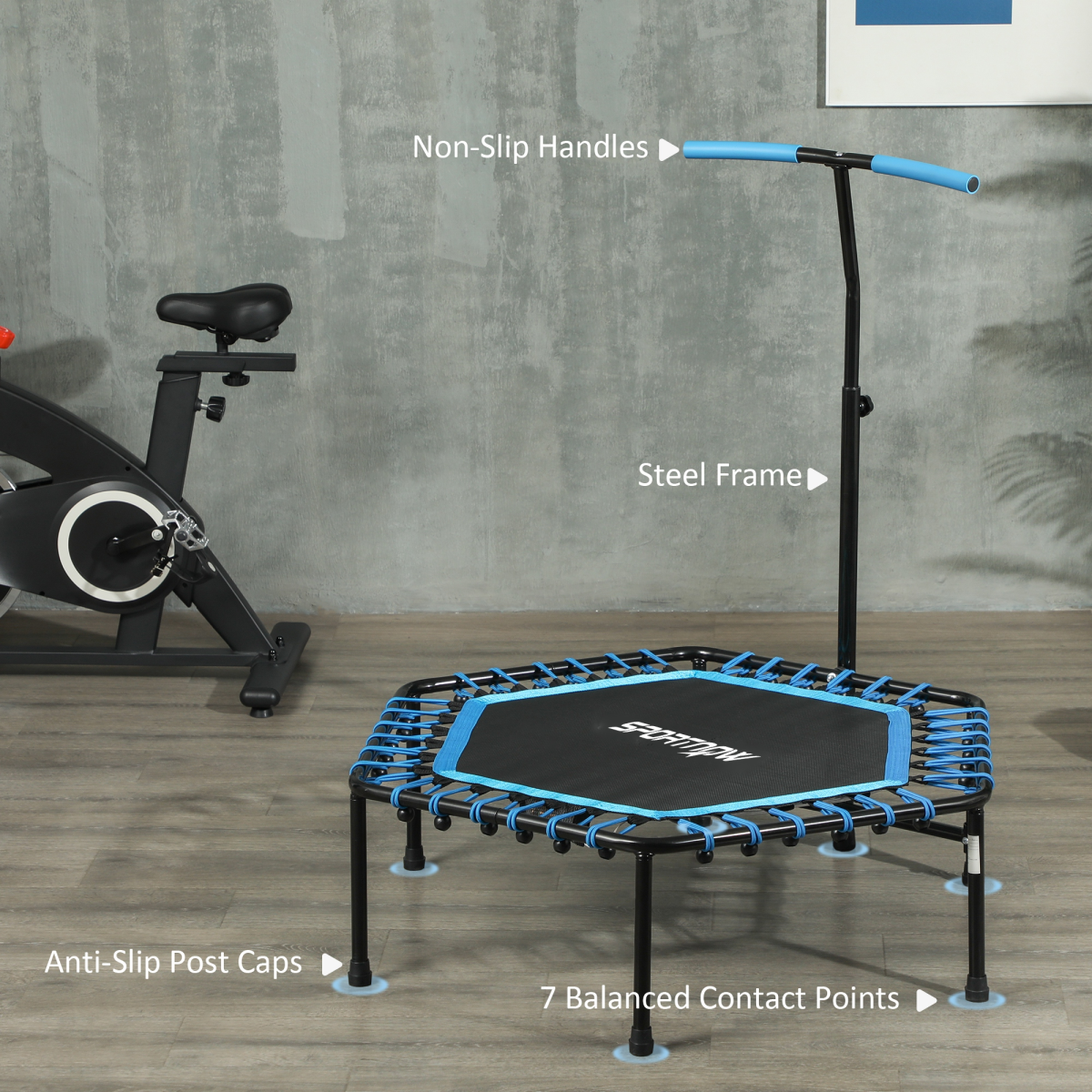 SPORTNOW 45" Fitness Trampoline with Adjustable Handle, LED Lights