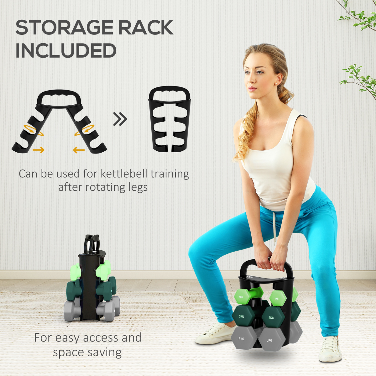 SPORTNOW Dumbbells Set with Storage Rack, 2 x 1kg, 2 x 3kg, 2 x 5kg