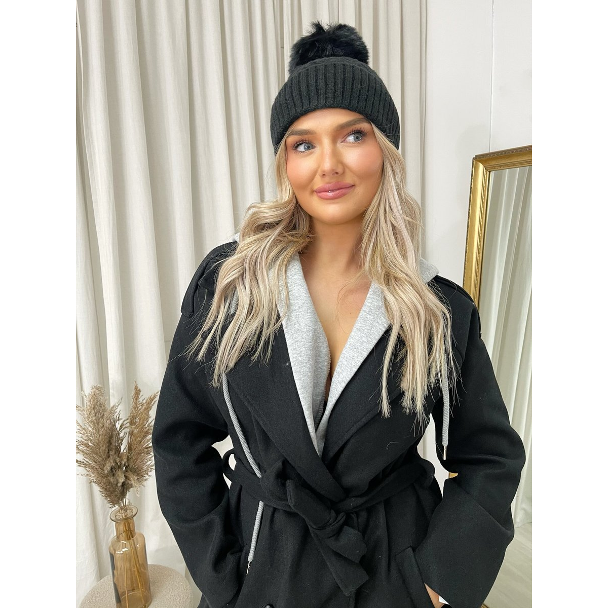 Chunky Knit Fur Pom Beanie Hat