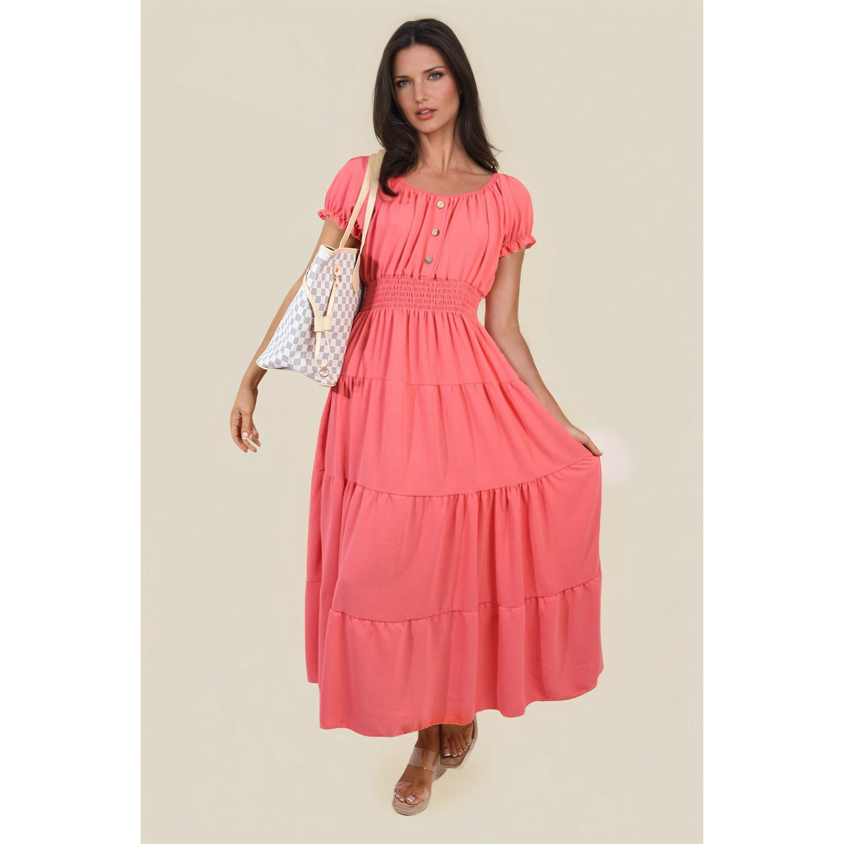 Smocked Waist Tiered Midi Dress