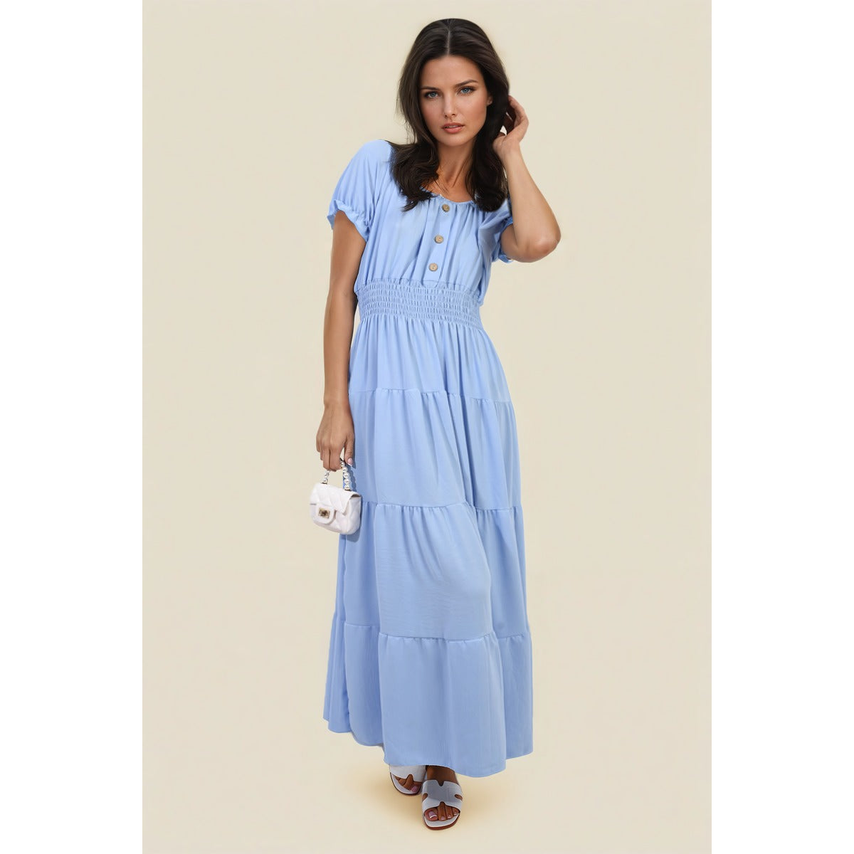 Smocked Waist Tiered Midi Dress
