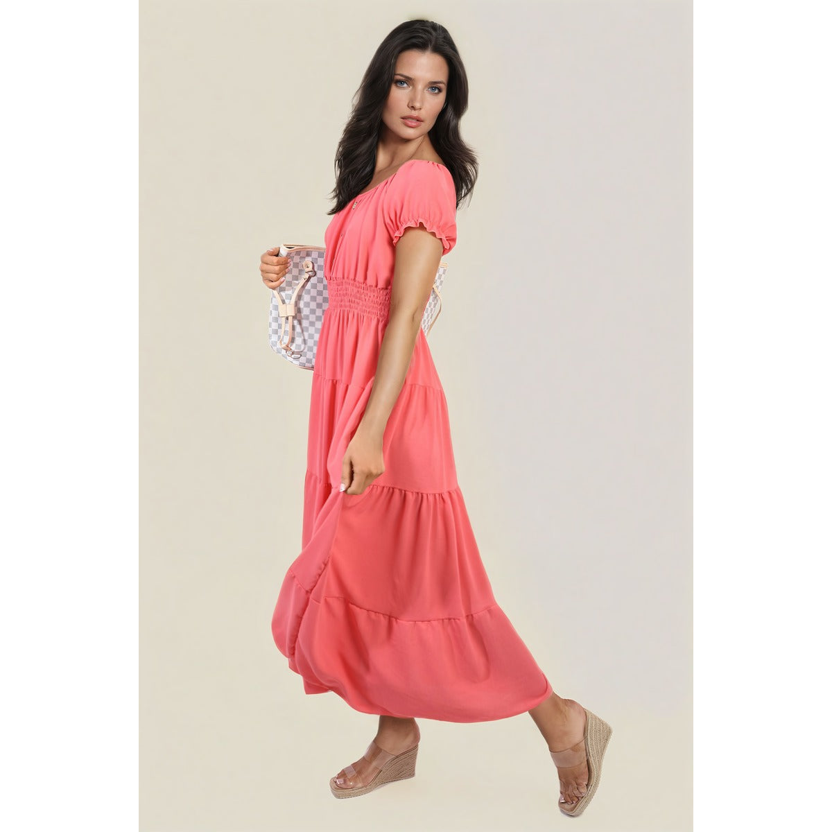 Smocked Waist Tiered Midi Dress