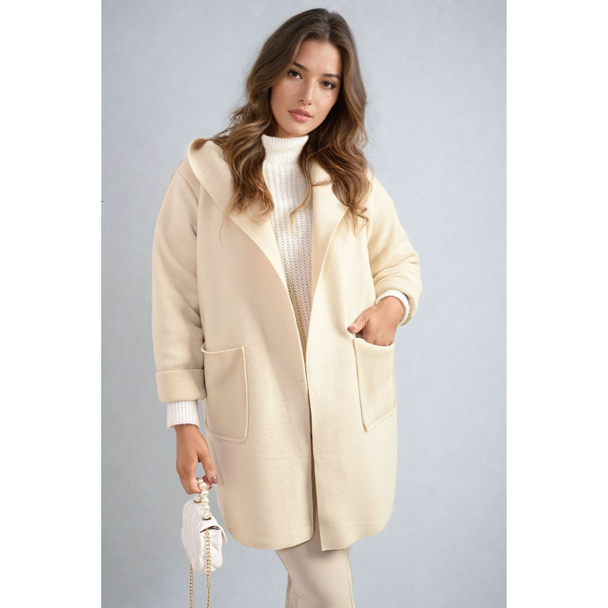 Open Front Folded Sleeve Jacket with Pockets