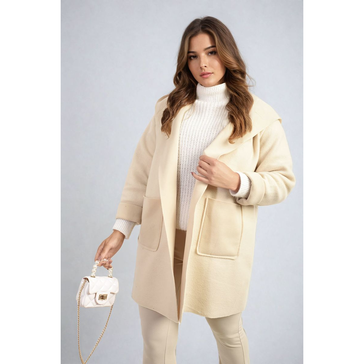 Open Front Folded Sleeve Jacket with Pockets