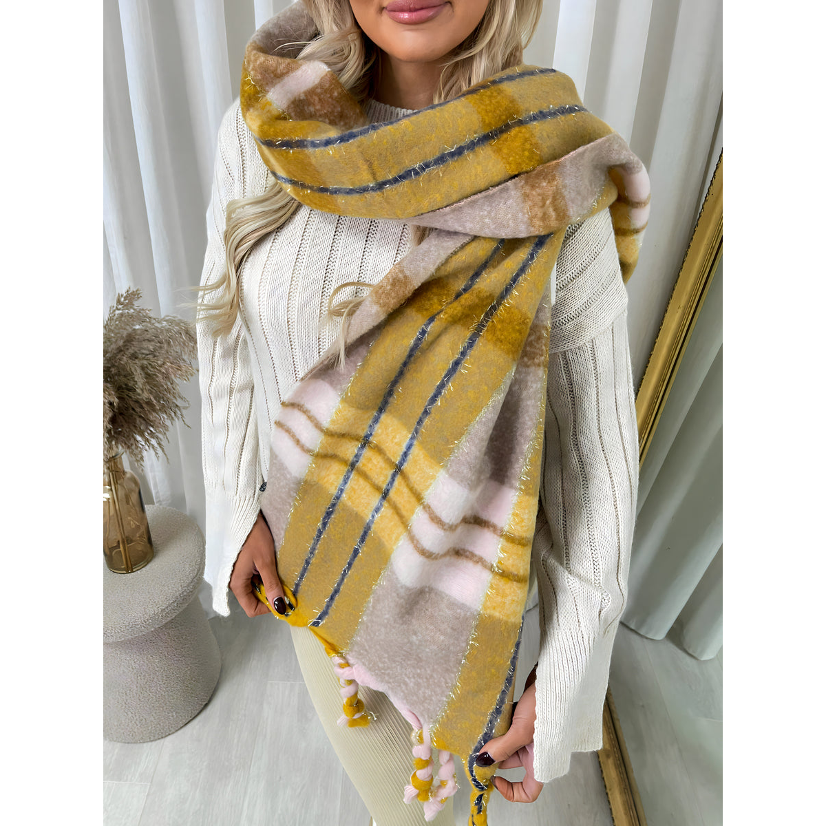 Long Chunky Scarf with Thick Twist Braid Tassel