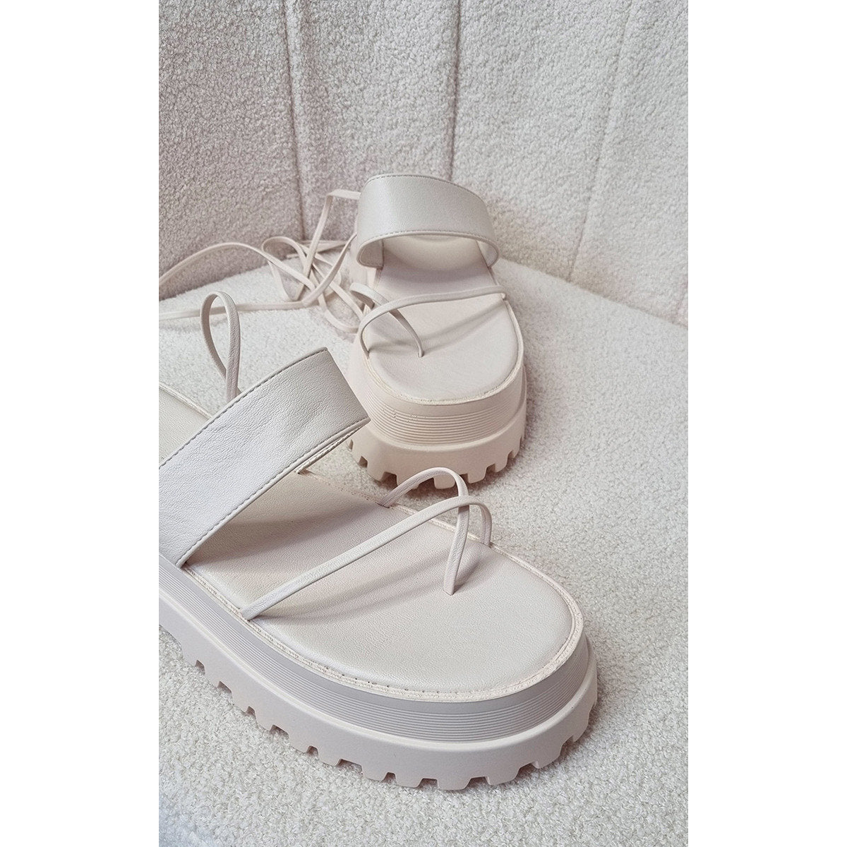Faux Leather Strappy Lace Up Sandals