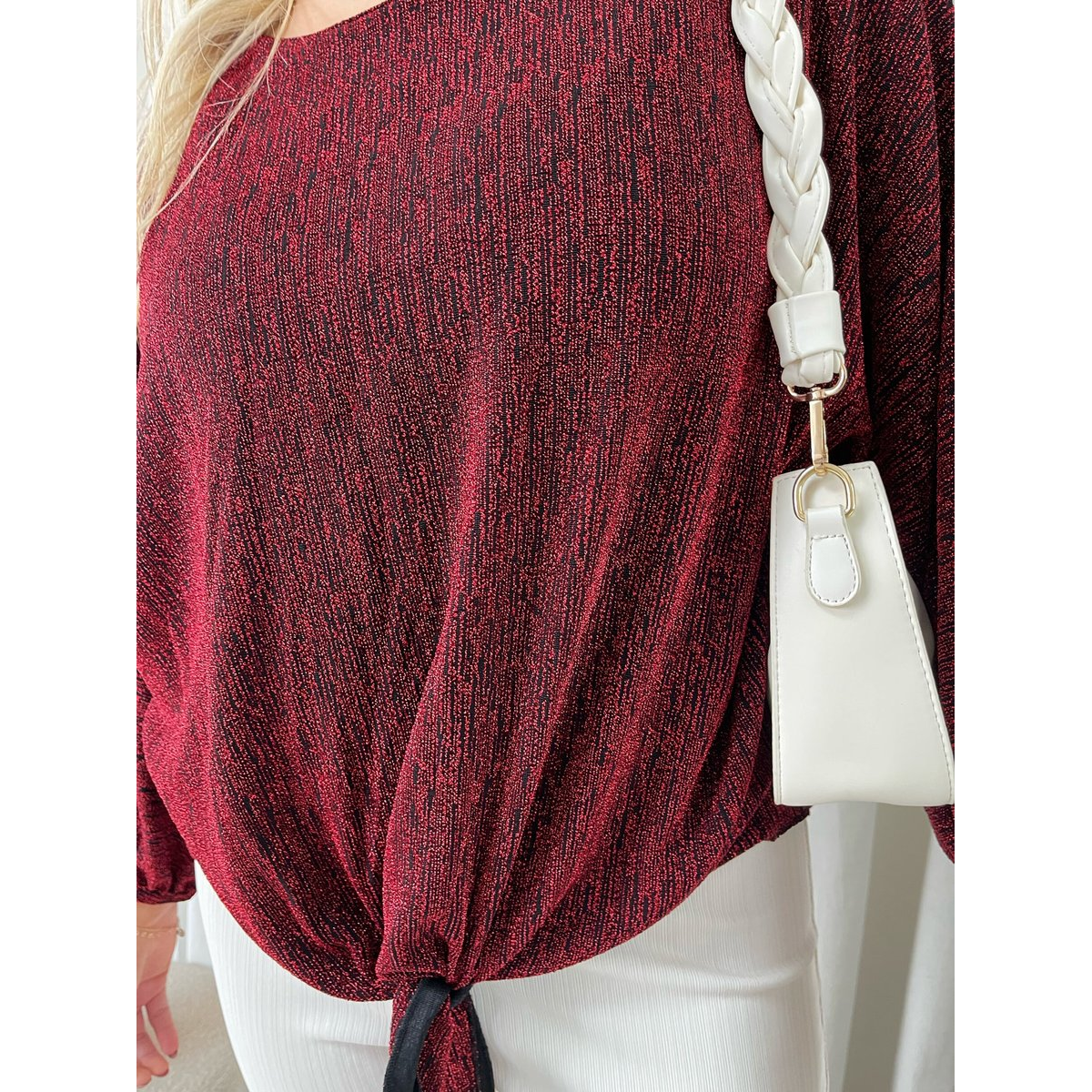 Shimmer Long Sleeve Tie Front Top