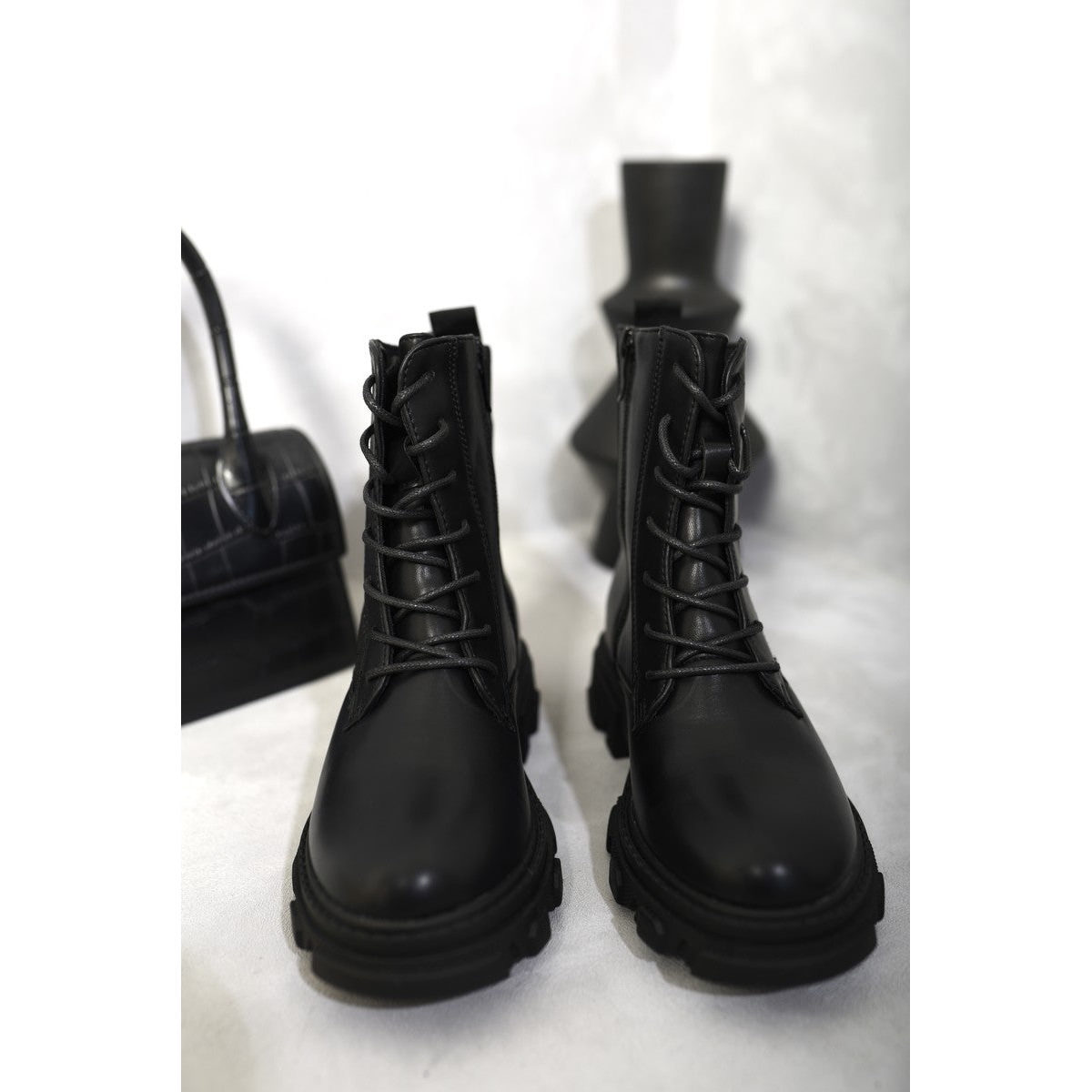 Knit Lace Up Chunky Ankle Boots