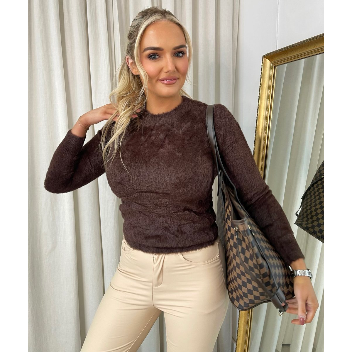 Fitted Long Sleeve Fluffy Knitted Top