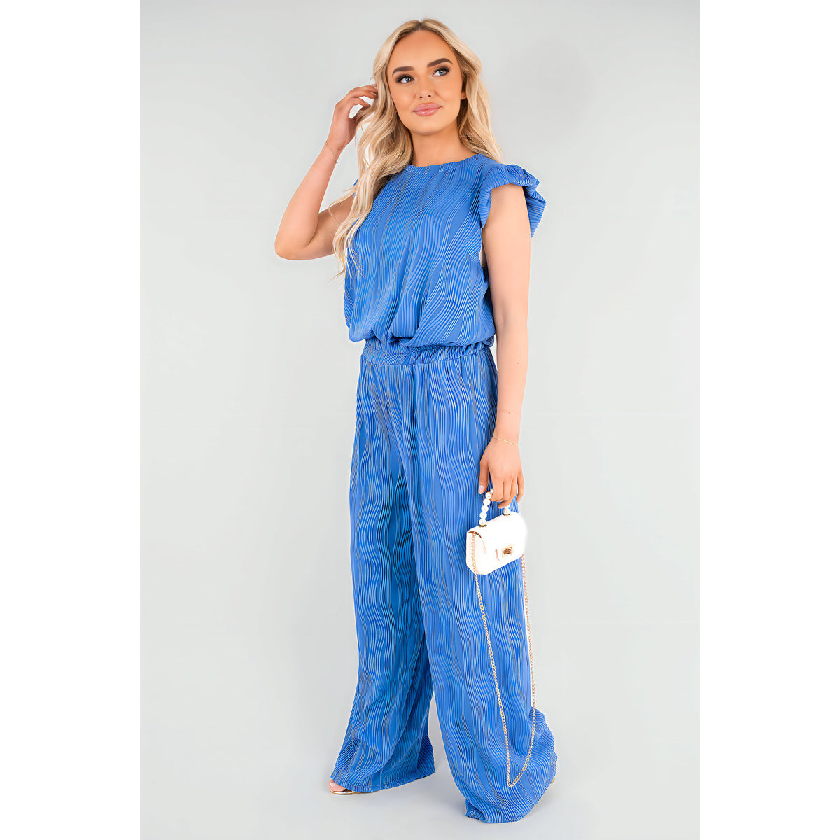 Textured Frill Sleeve Top & Wide Leg Trouser Co-ord Set