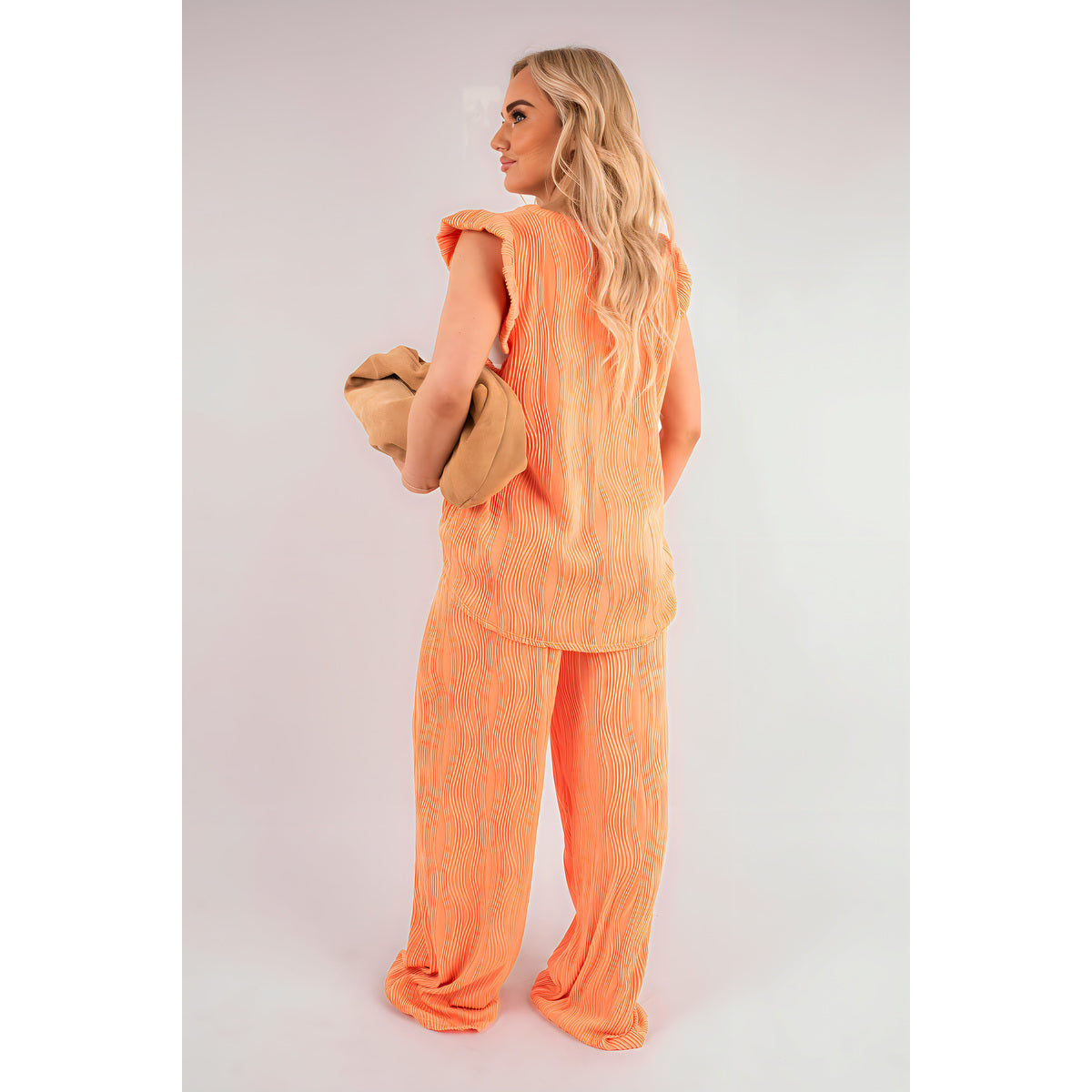 Textured Frill Sleeve Top & Wide Leg Trouser Co-ord Set