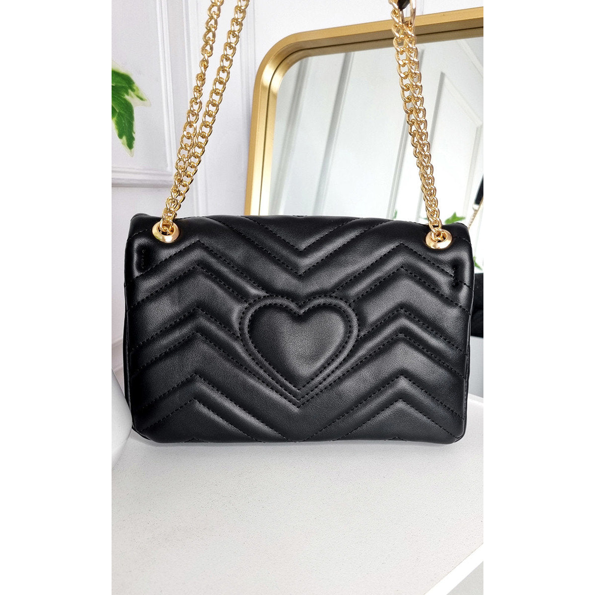Faux Leather Chain Strap Shoulder Bag