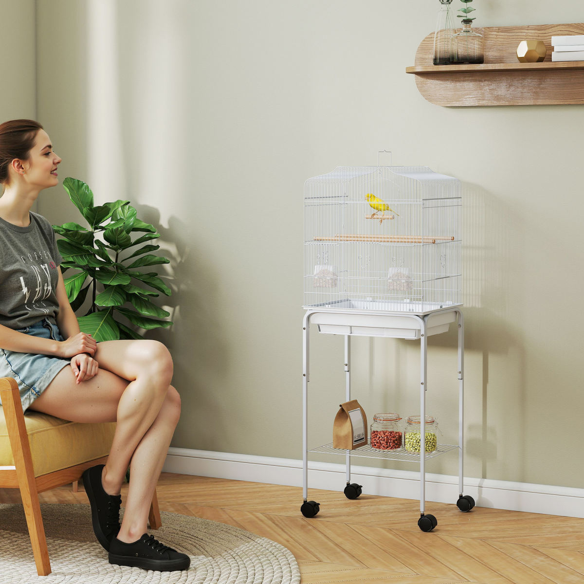 PawHut Bird Cage for Budgie Finch Canary Parakeet W/ Stand Tray