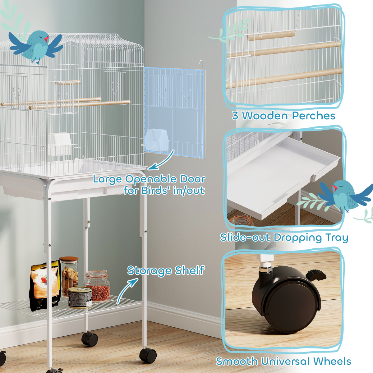 PawHut Bird Cage for Budgie Finch Canary Parakeet W/ Stand Tray