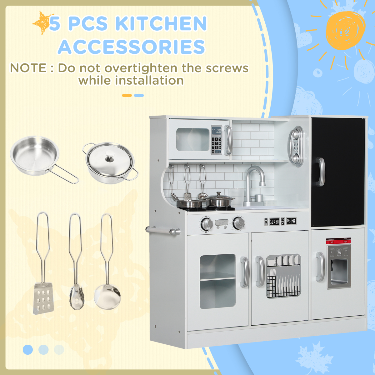AIYAPLAY Play Kitchen, Pretend Toy Kitchen with Toy Phone, Chalkboard