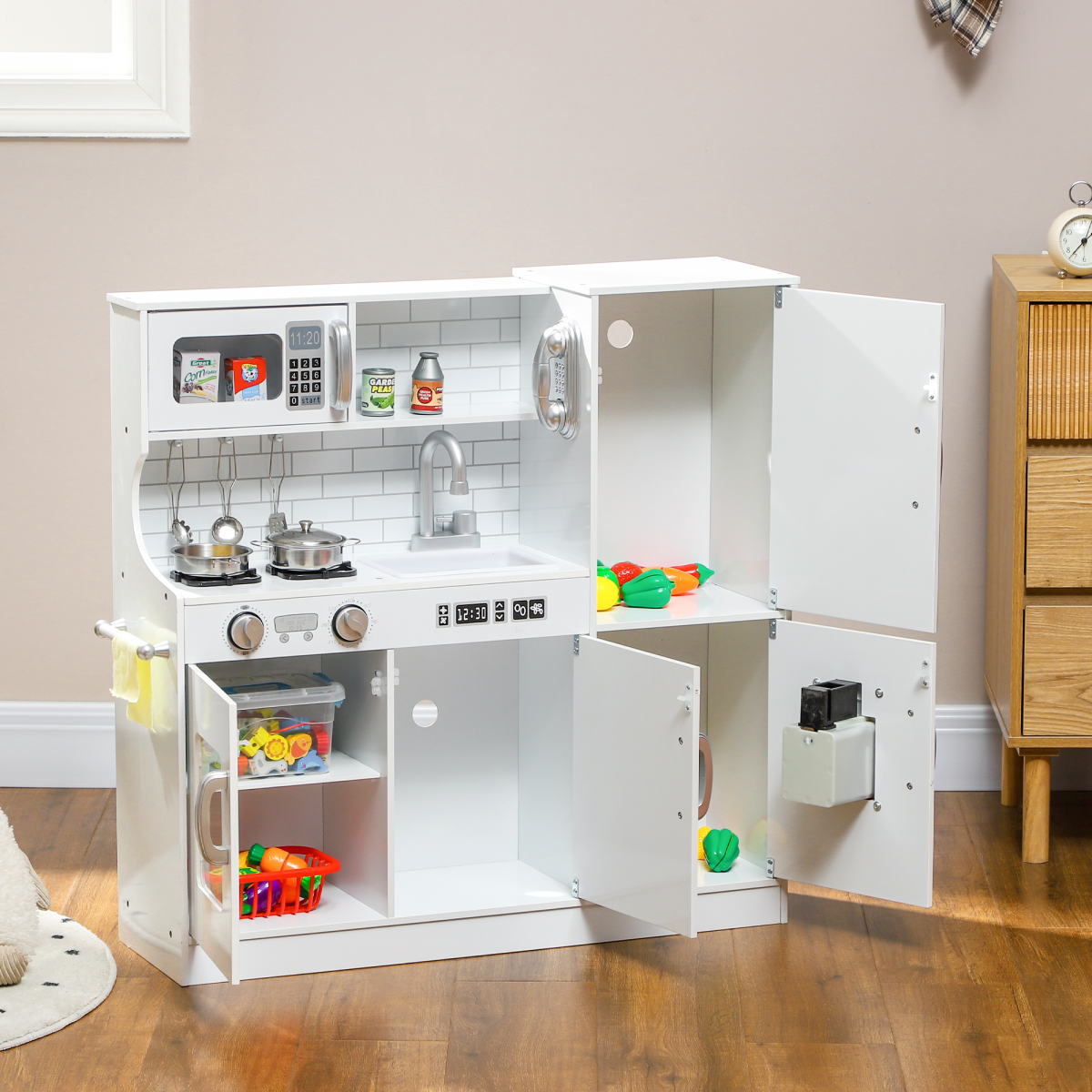 AIYAPLAY Play Kitchen, Pretend Toy Kitchen with Toy Phone, Chalkboard