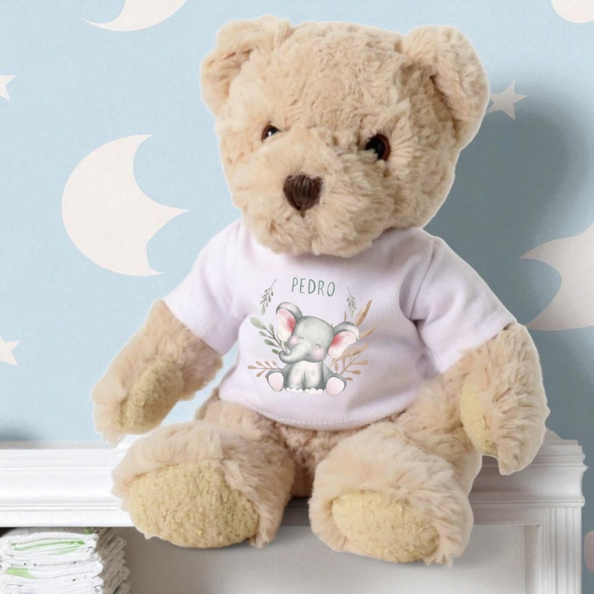 Personalised Happy Elephant Gift Hamper - Teddy & Baby Vest