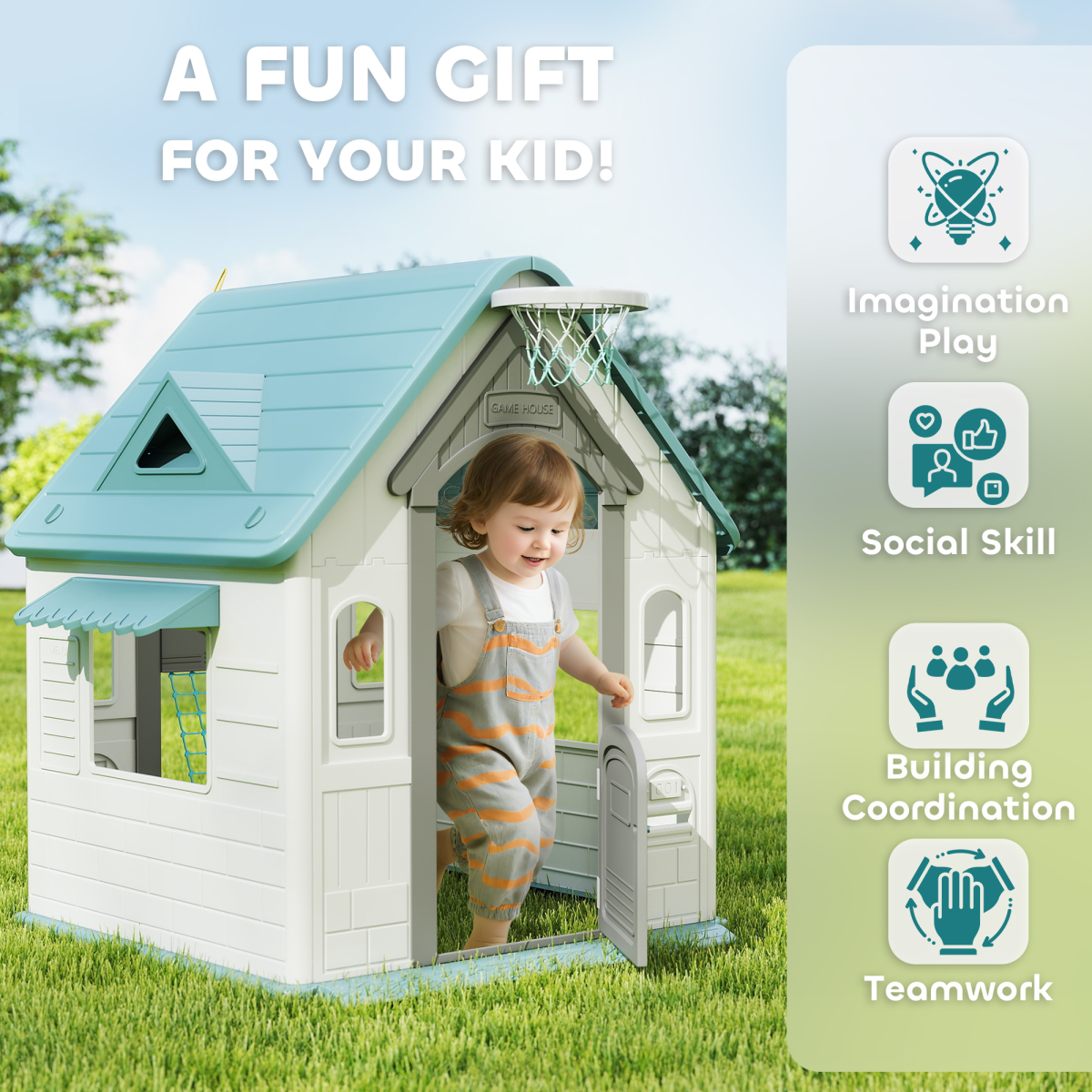 AIYAPLAY Playhouse for Kids Outdoor Indoor, Garden House