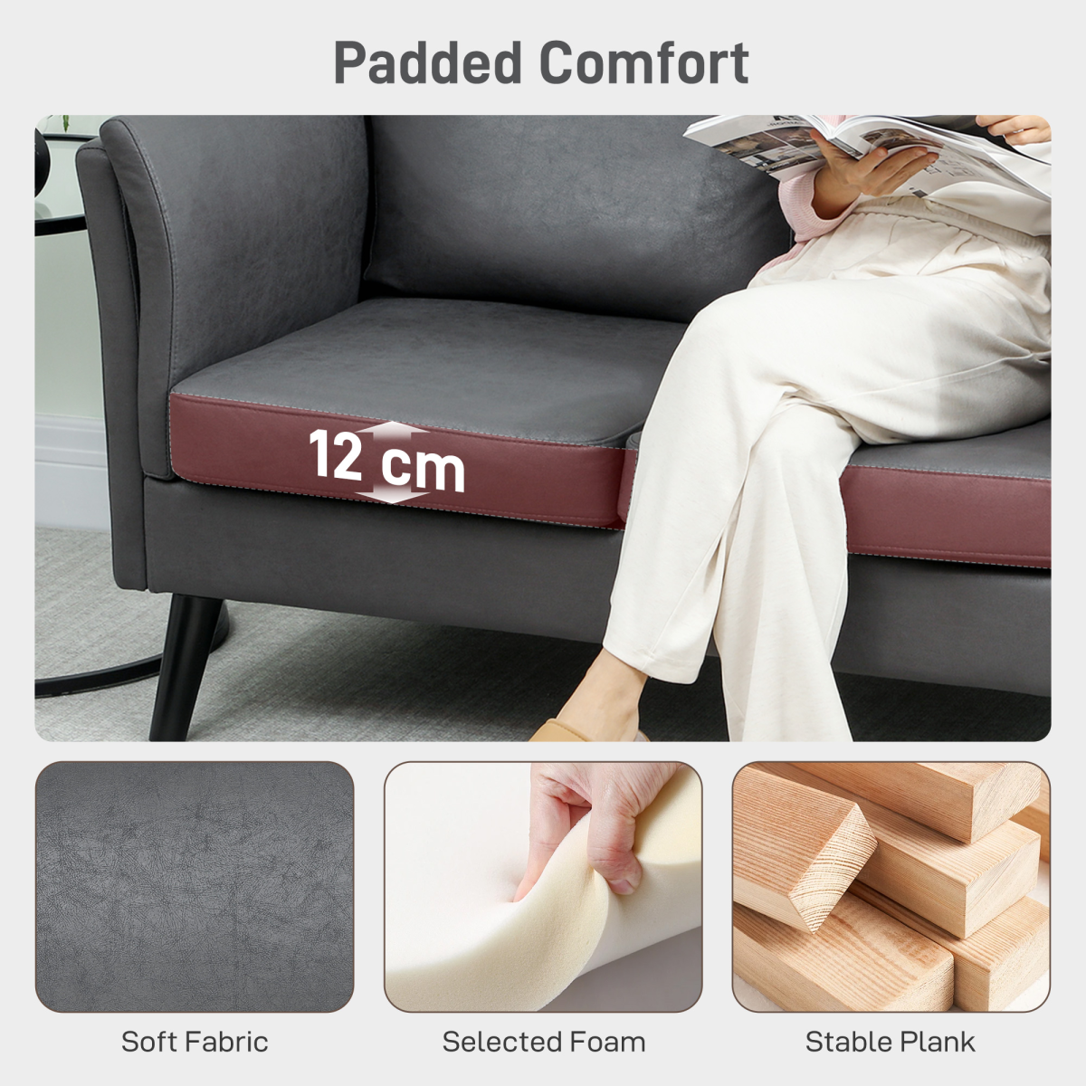 HOMCOM Small Sofa, Loveseat Sofa for Bedroom, Home Office
