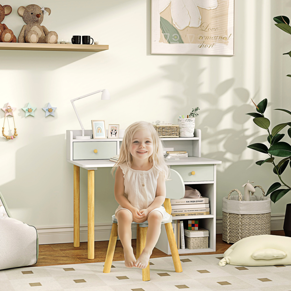 AIYAPLAY Kids Desk and Chair Set for Studying, Reading, Drawing, Green