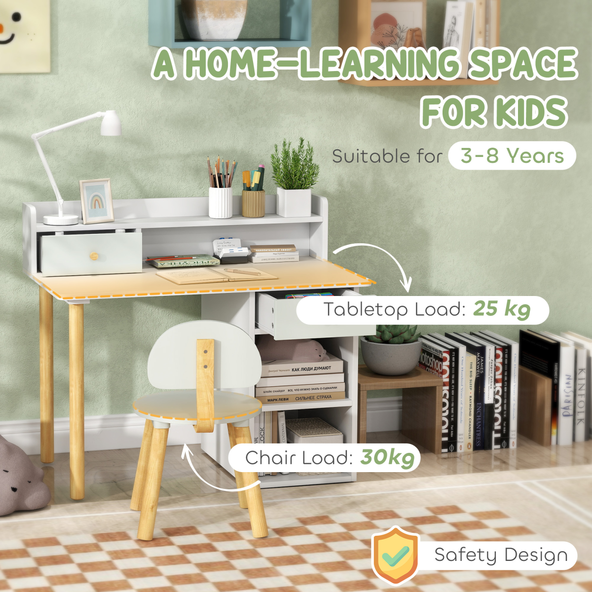 AIYAPLAY Kids Desk and Chair Set for Studying, Reading, Drawing, Green