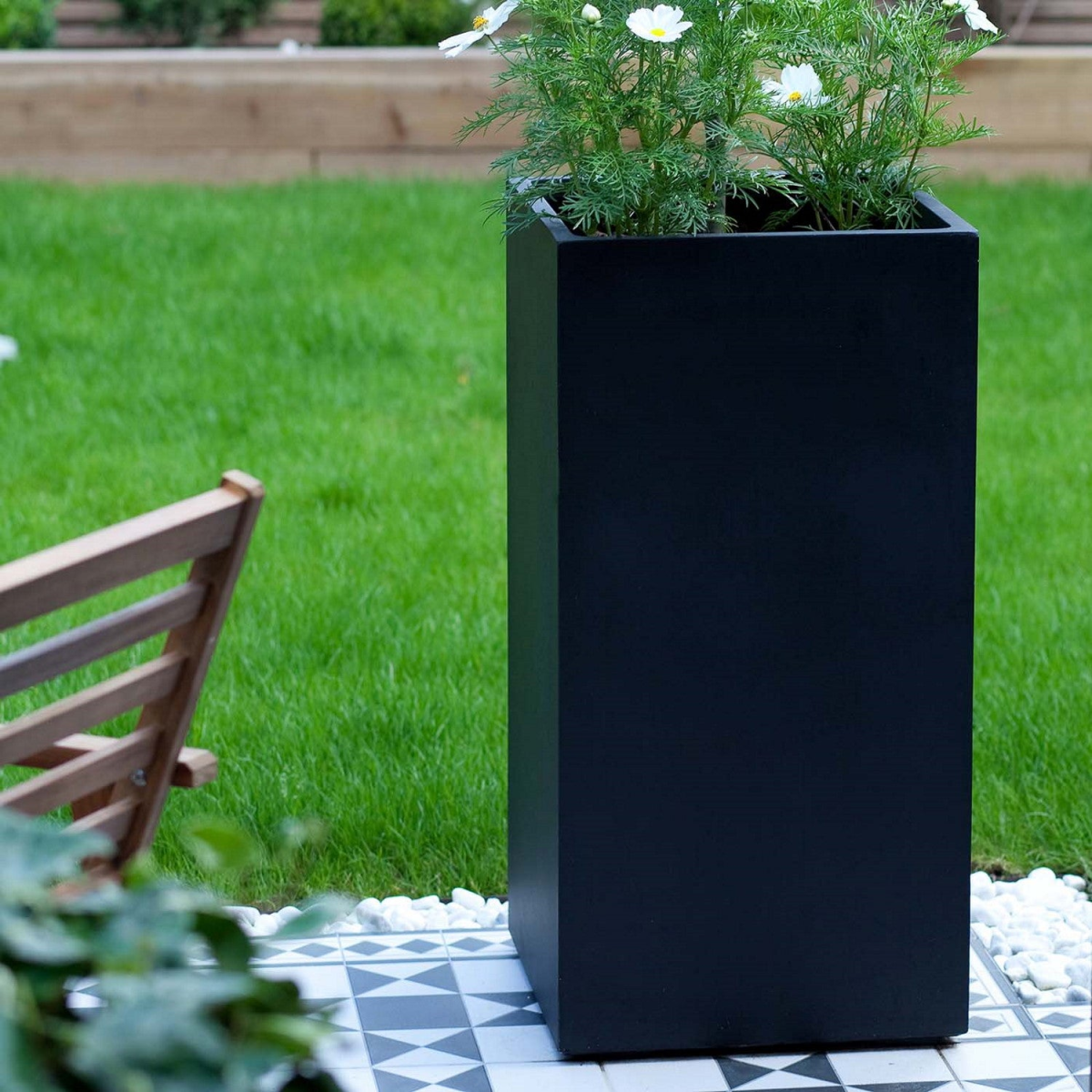IDEALIST Lite Contemporary Faux Lead Light Concrete Garden Tall Square Planter, Outdoor Plant Pot H50 L21 W21 cm, 22L