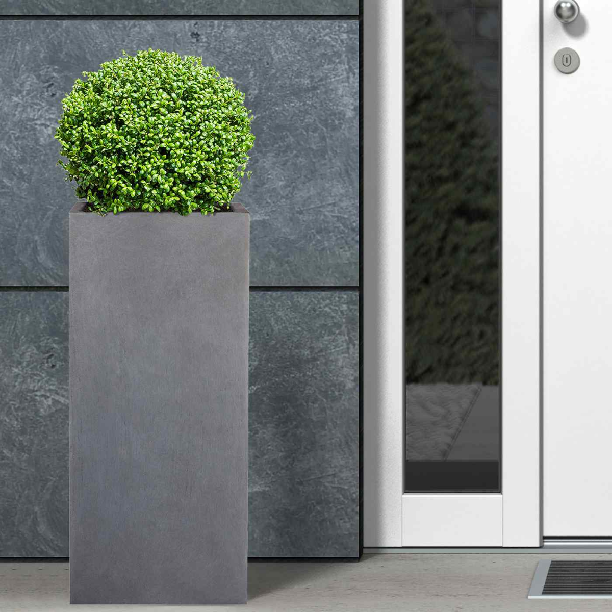IDEALIST Lite Contemporary Faux Lead Light Concrete Garden Tall Square Planter, Outdoor Plant Pot H50 L21 W21 cm, 22L