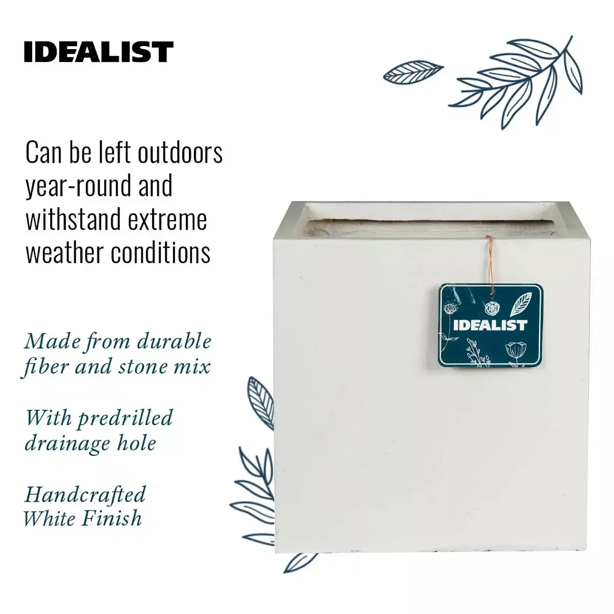 IDEALIST Lite Contemporary Flower Box Square Garden Planter, Faux Lead Concrete Outdoor Large Plant Pot H40 L40 W40 cm, 65L