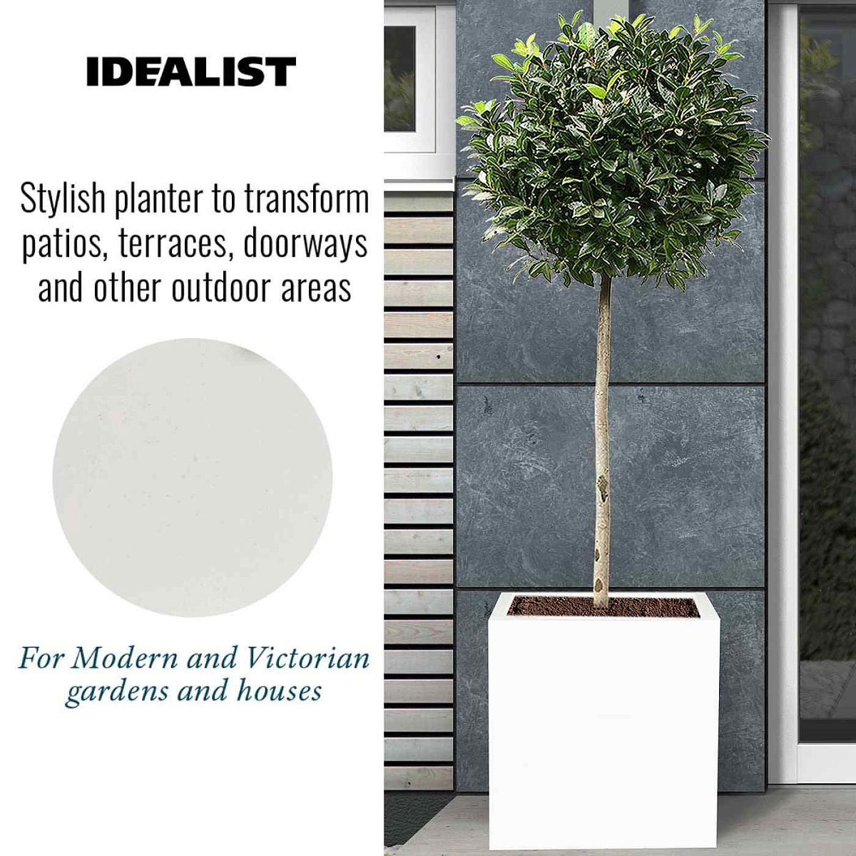 IDEALIST Lite Contemporary Flower Box Square Garden Planter, Faux Lead Concrete Outdoor Large Plant Pot H40 L40 W40 cm, 65L