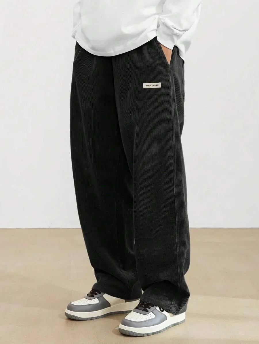 Men’s Corduroy Loose Fit Pants – Elastic Waist Drawstring Casual Trousers