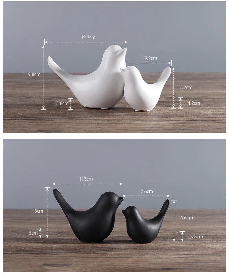 Nordic Ceramic Bird Figurine – Black or White Modern Sculptural Ornament
