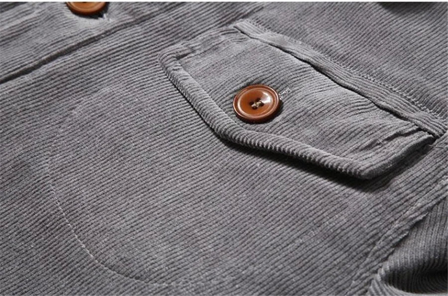 Men’s Corduroy Fleece-Lined Winter Jacket – Warm Casual Coat, Retro Korean Style in Grey, Green, Coffee & Tan