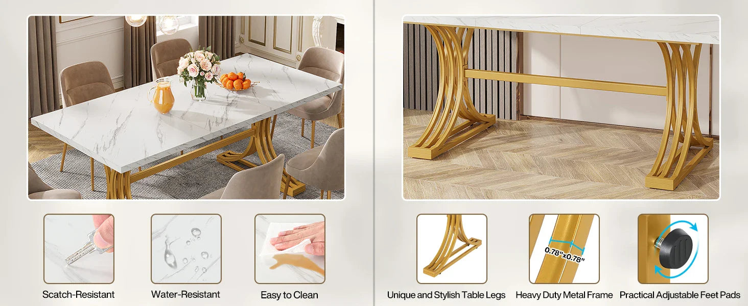 Tribesigns 63-Inch Rectangular Dining Table for 4 to 6, Modern Kitchen Table with Faux Marble Table Top, White Dinner Tables