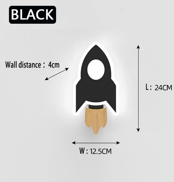 Cartoon LED Rocket & Moon Wall Lamp – Kids Night Light Bedroom Decor