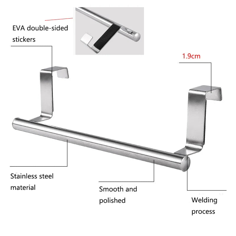 Kitchen Cabinet Door Towel Bar Stainless Steel Door Back Towel Hanging Holder Bathroom Punch-free Towels Hooks Home Organizer