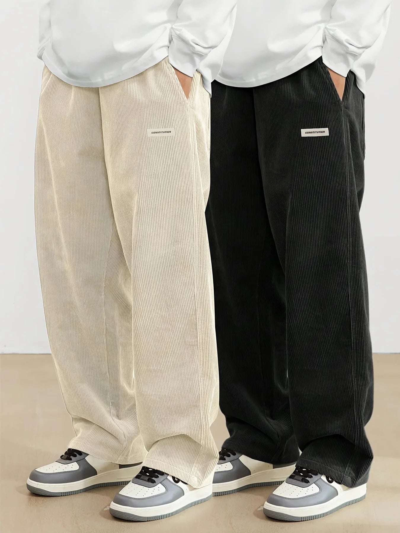 Men’s Corduroy Loose Fit Pants – Elastic Waist Drawstring Casual Trousers
