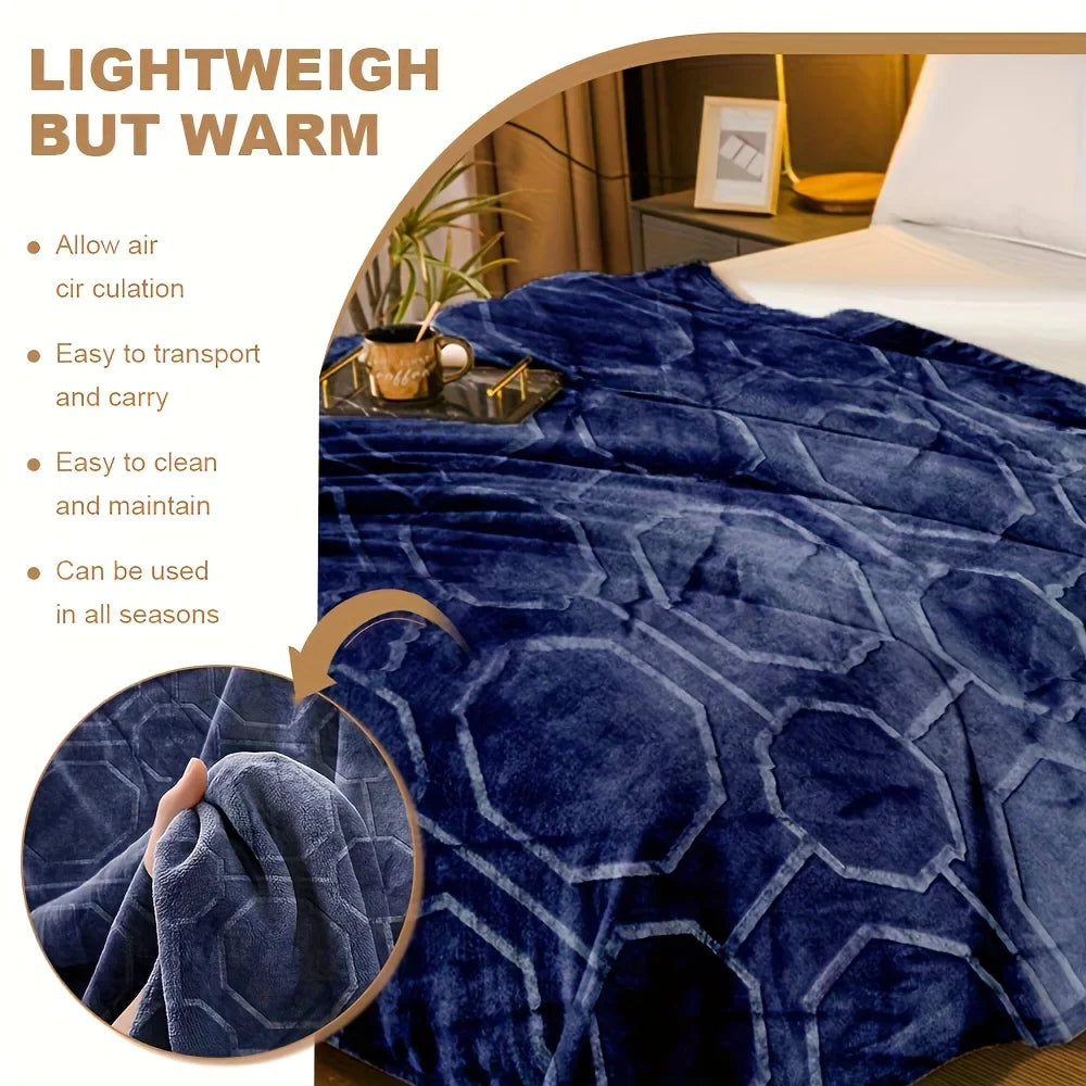 Luxurious Blue Flannel Throw Blanket - Ultra-Soft Cozy Winter Bedroom & Couch Cover,Good For Sleep,1KG,LARGE BLANKET 480GSM