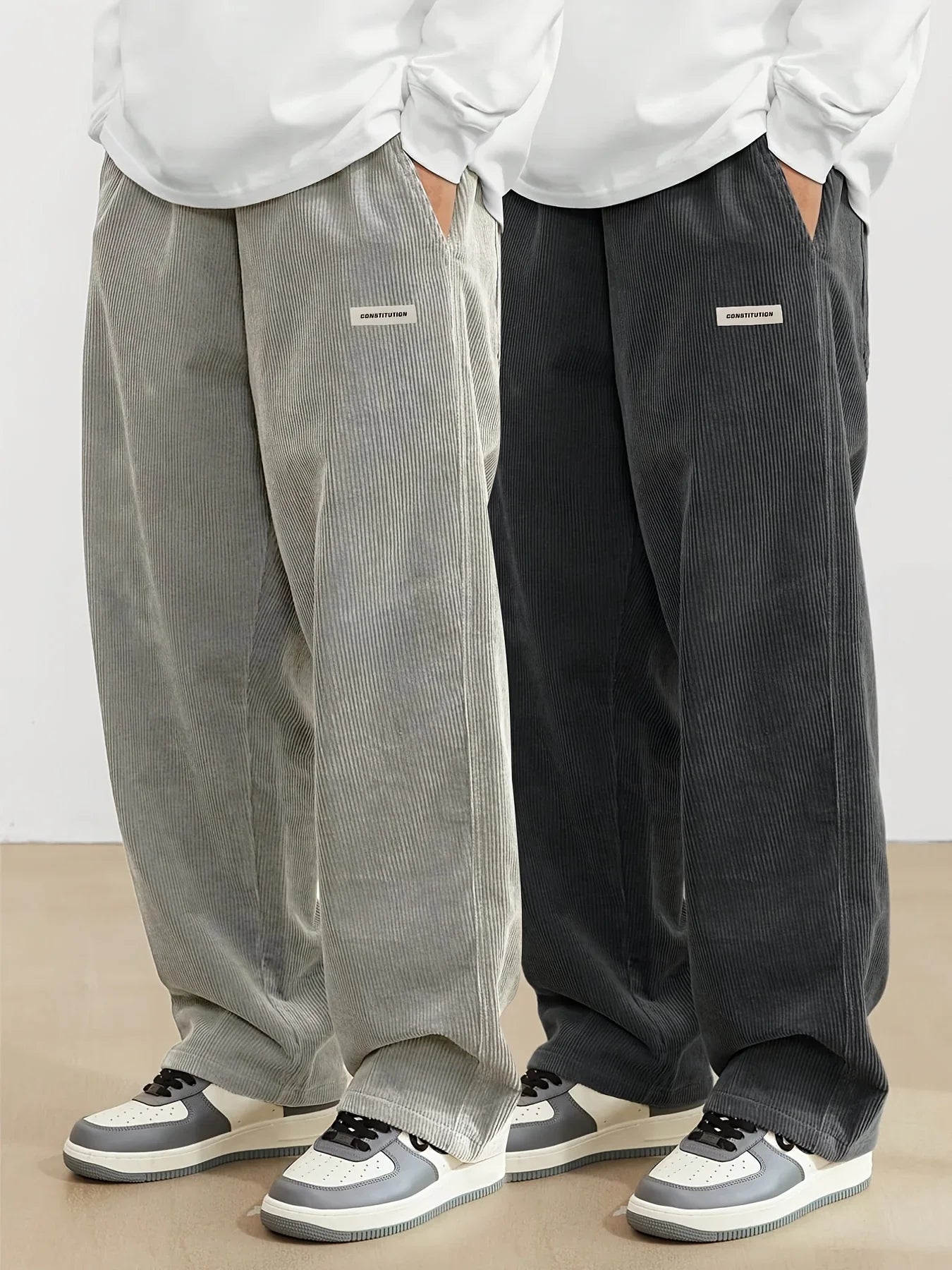 Men’s Corduroy Loose Fit Pants – Elastic Waist Drawstring Casual Trousers