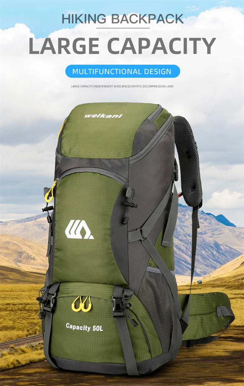 50L Travel Backpack Camping Men Large Hiking Bag Tourist Rucksack Waterproof Outdoor Sports Climbing Mountaineering Bag Luggage