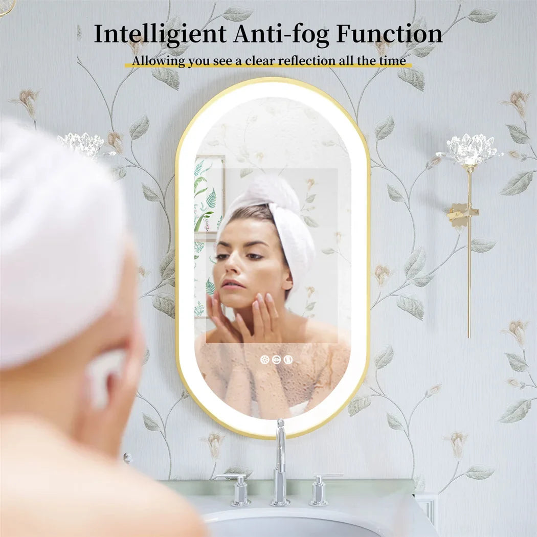 LUVODI Luxury Oval Led Illuminated Bathroom Mirror Gold Aluminum Frame with Demister Pad
