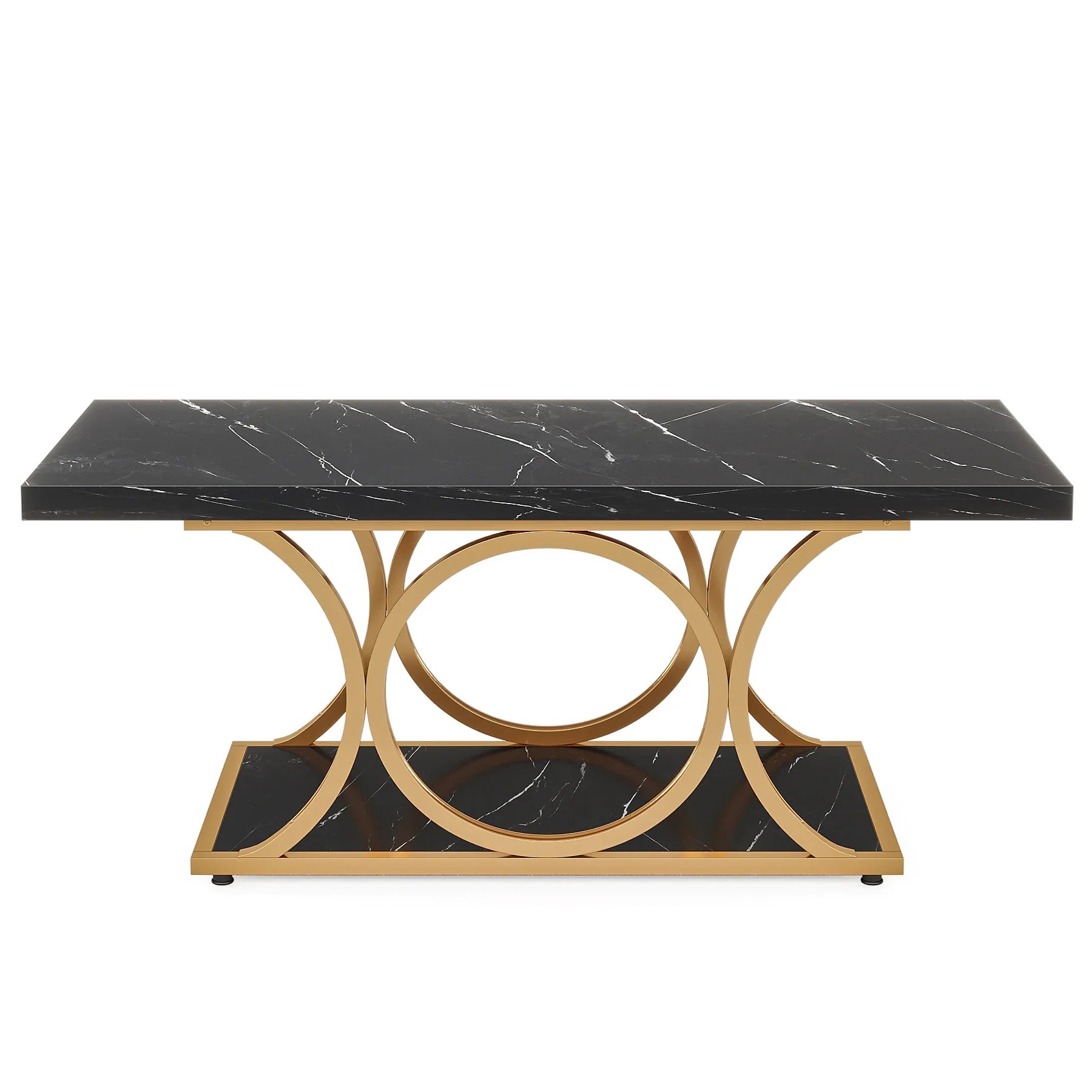 Tribesigns Rectangle Coffee Table, 47.24-inch Modern Coffee Tables for Living Room, 2-Tier Faux Marble Wood Coffee Table