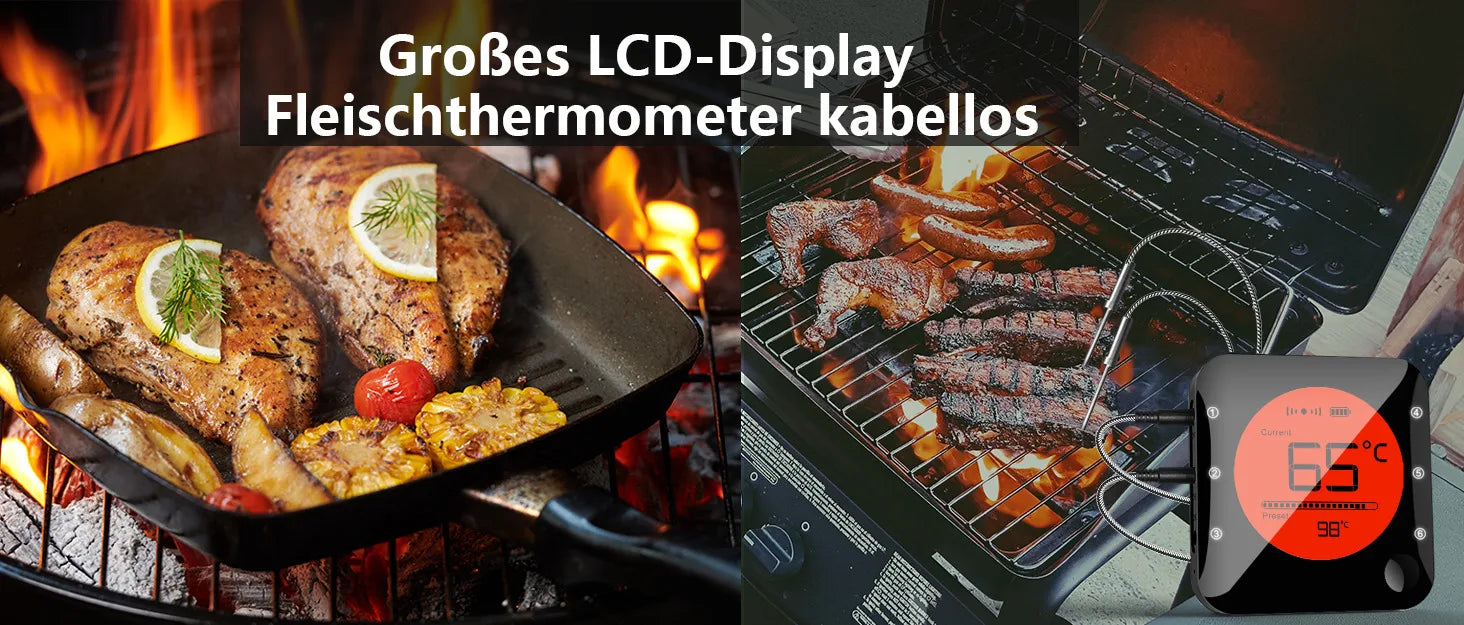Wireless Bluetooth Meat Thermometer Digital BBQ Kitchen Thermometer Support 6 Probe for Smoker Cooking Grill Oven Candy