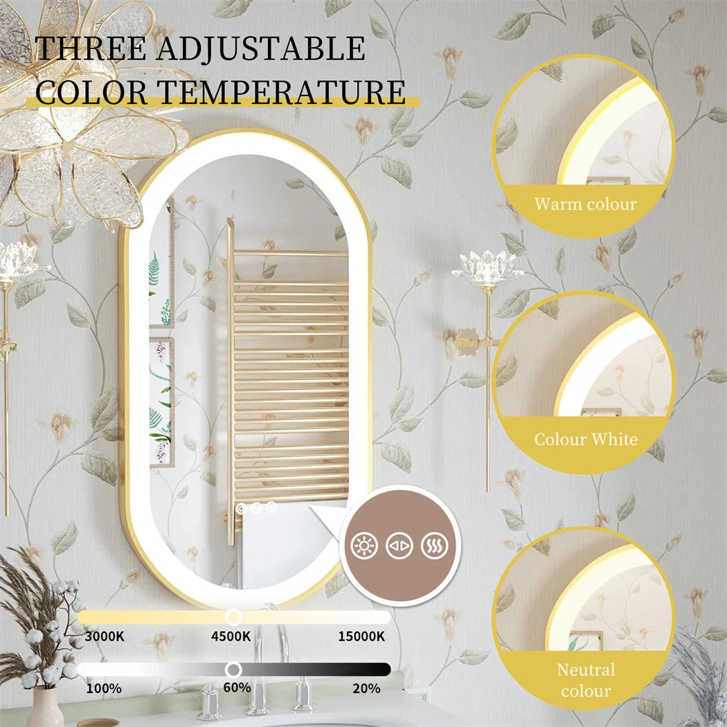 LUVODI Luxury Oval Led Illuminated Bathroom Mirror Gold Aluminum Frame with Demister Pad